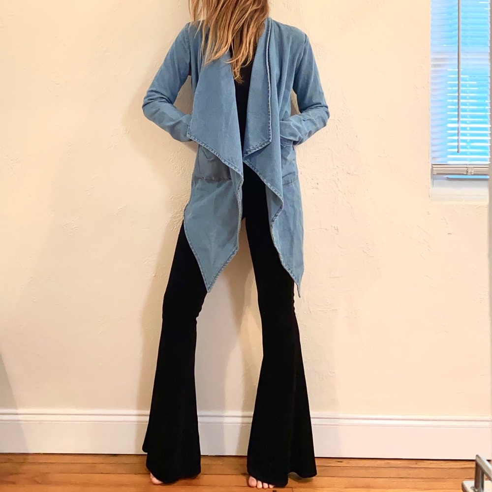 Denim asymmetrical cardigan coat